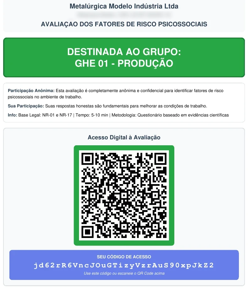 Kit da AFRP com o QR Code do GHE 01 - Produção (dados de demonstração)