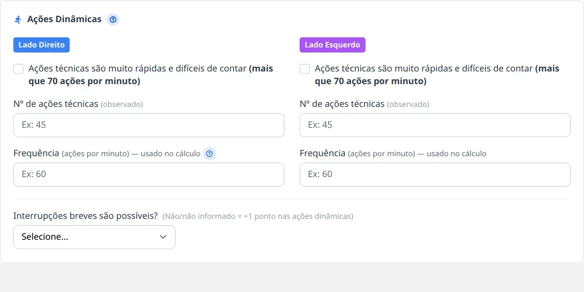 Formulário do método Checklist OCRA no MedNext (dados de demonstração)