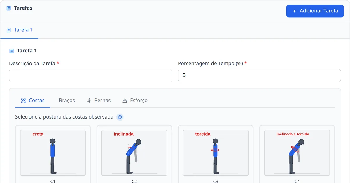 Formulário do método OWAS no MedNext (dados de demonstração)